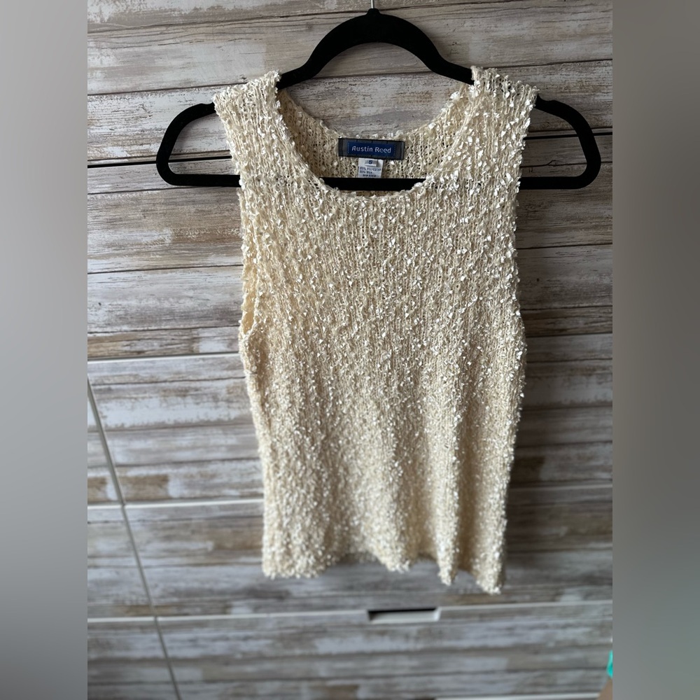 ✨ Vintage Austin Reed Cream Textured Knit Sleeveless Top Silk Blend Size S